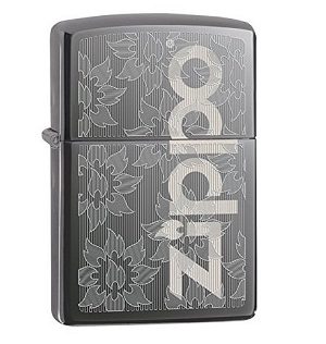 29241 Zippo Classic Black Ice Finish Engraved Logo