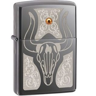 28361 Zippo Black Ice Western Bull Skull