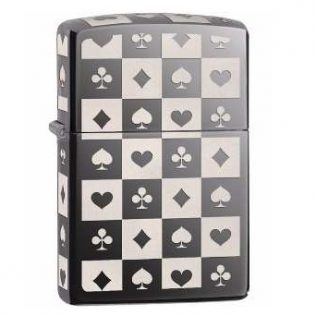 29082 Zippo All 4 Card Suits Black Ice Chrome 5 Side Design