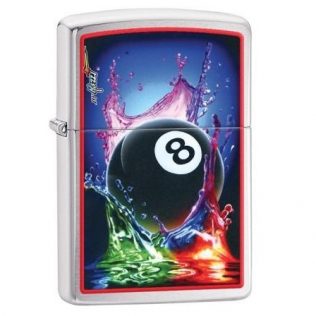 29295 Zippo Mazzi, 8 Ball Splash Brushed Chrome