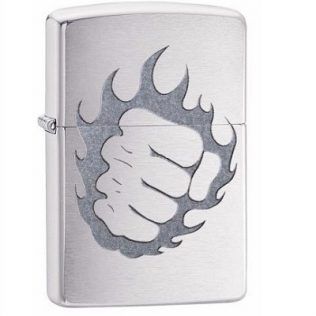 29428 Zippo Tattoo Fire and Fist Brushed Chrome