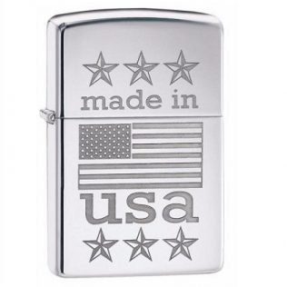 29430 Zippo Made in USA With Flag Polish Chrome