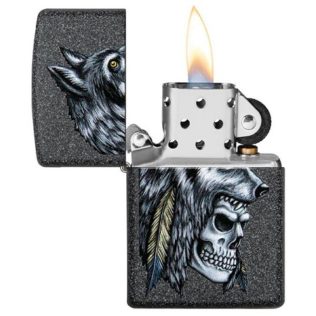 29863 Zippo Wolf Skull Feather Design