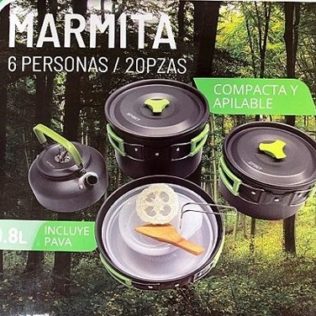 Marmita Spinit de aluminio para 6 personas. 20 Piezas con funda